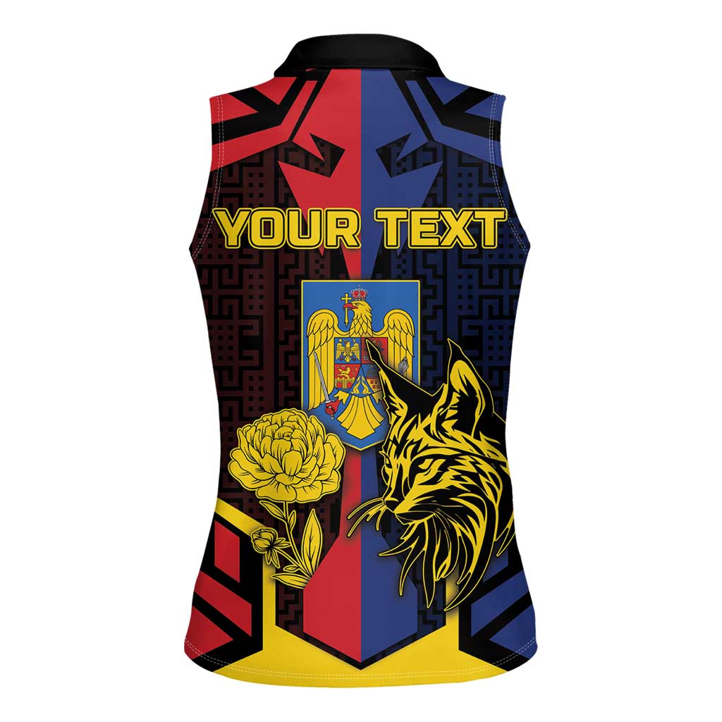 Personalized Romania Women Sleeveless Polo Shirt The Eurasian Lynx With The Peony - Wonder Print Shop