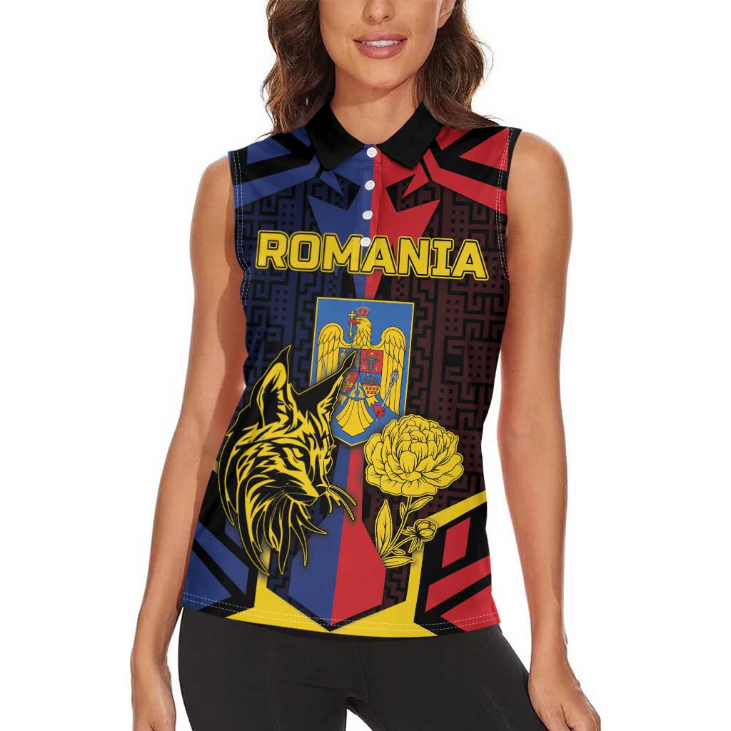 Personalized Romania Women Sleeveless Polo Shirt The Eurasian Lynx With The Peony - Wonder Print Shop