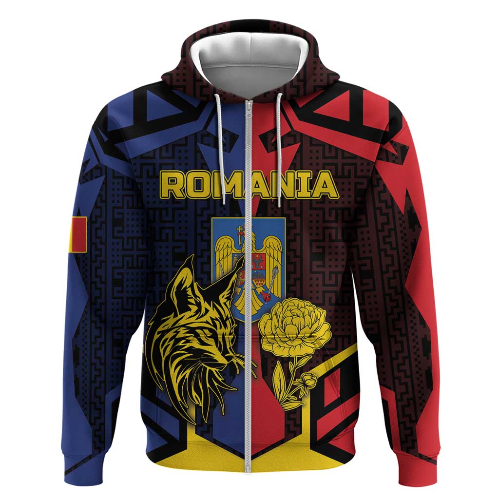 Personalized Romania Zip Hoodie The Eurasian Lynx With The Peony - Wonder Print Shop