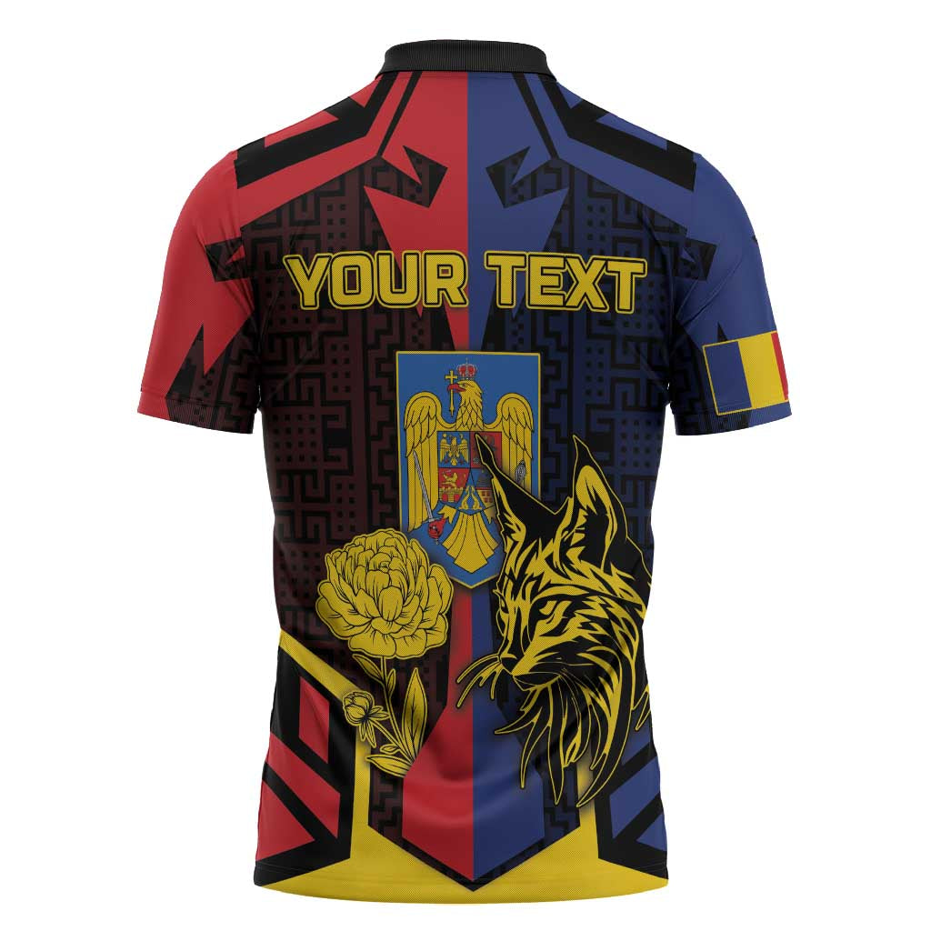 Personalized Romania Zipper Polo Shirt The Eurasian Lynx With The Peony - Wonder Print Shop