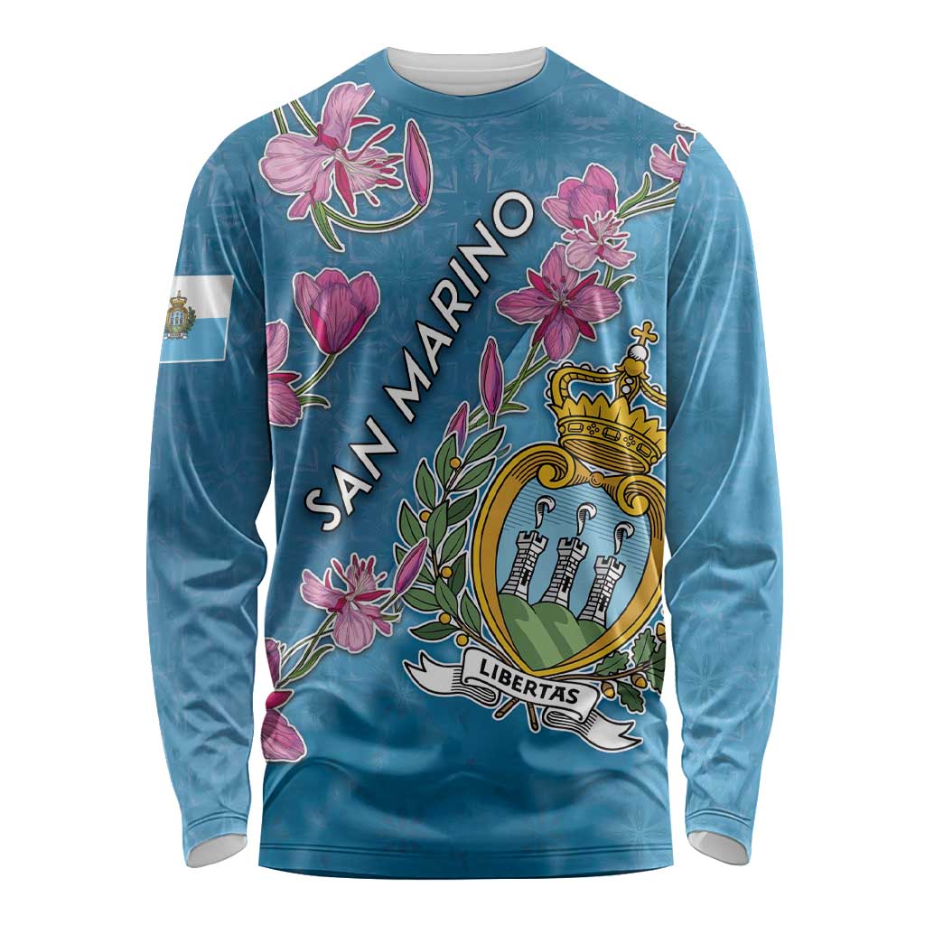 Personalized San Marino Long Sleeve Shirt The Cyclamen Cyprium With Coat Of Arms - Wonder Print Shop