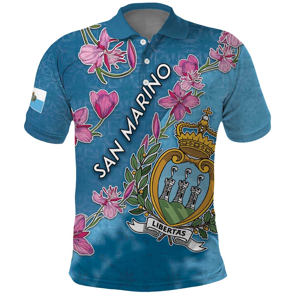 Personalized San Marino Polo Shirt The Cyclamen Cyprium With Coat Of Arms - Wonder Print Shop