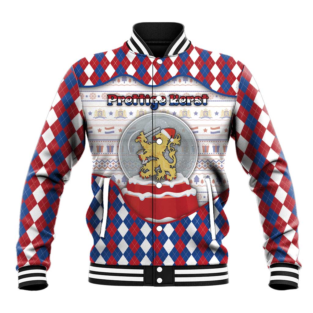 Netherlands Christmas Baseball Jacket Lion Symbol In Snow Globe - Wonder Print Shop