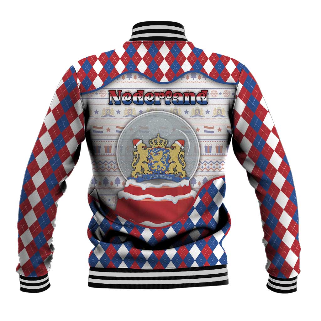 Netherlands Christmas Baseball Jacket Lion Symbol In Snow Globe - Wonder Print Shop