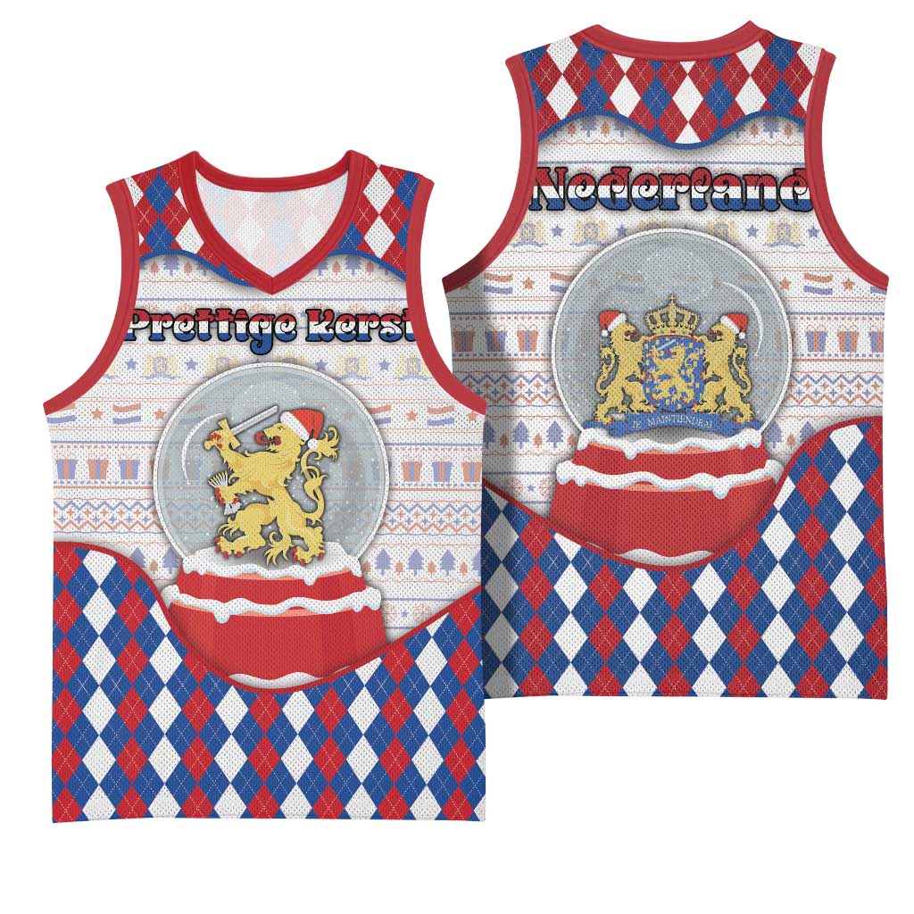 Netherlands Christmas Basketball Jersey Lion Symbol In Snow Globe - Wonder Print Shop