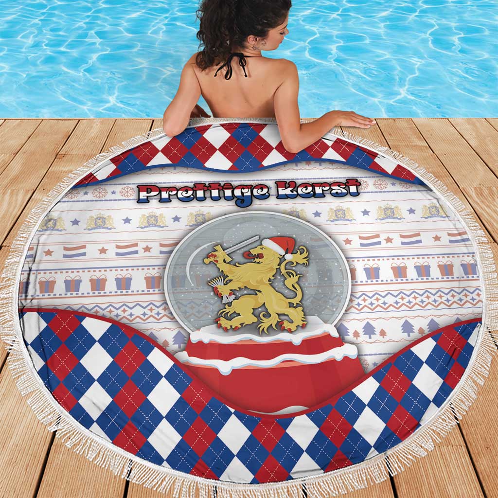 Netherlands Christmas Beach Blanket Lion Symbol In Snow Globe - Wonder Print Shop