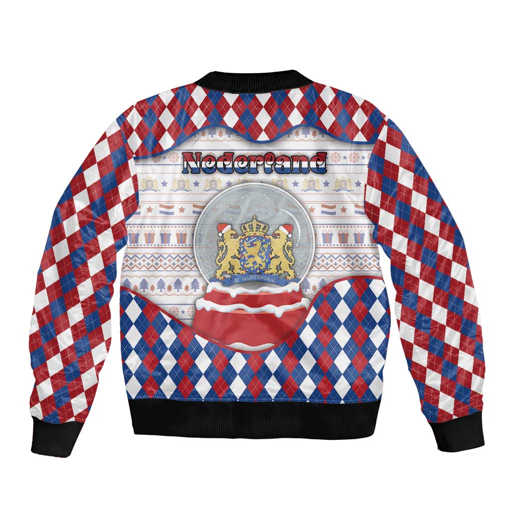Netherlands Christmas Bomber Jacket Lion Symbol In Snow Globe - Wonder Print Shop
