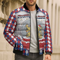 Netherlands Christmas Bomber Puffer Jacket Lion Symbol In Snow Globe - Wonder Print Shop