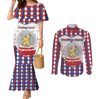 Netherlands Christmas Couples Matching Mermaid Dress and Long Sleeve Button Shirt Lion Symbol In Snow Globe - Wonder Print Shop