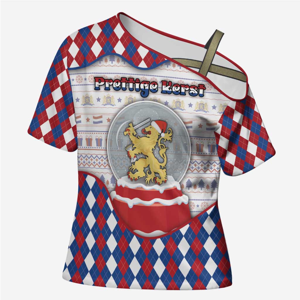 Netherlands Christmas Cross Shoulder Shirt Lion Symbol In Snow Globe - Wonder Print Shop