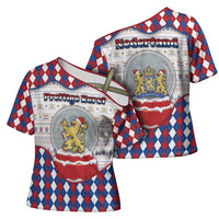 Netherlands Christmas Cross Shoulder Shirt Lion Symbol In Snow Globe - Wonder Print Shop