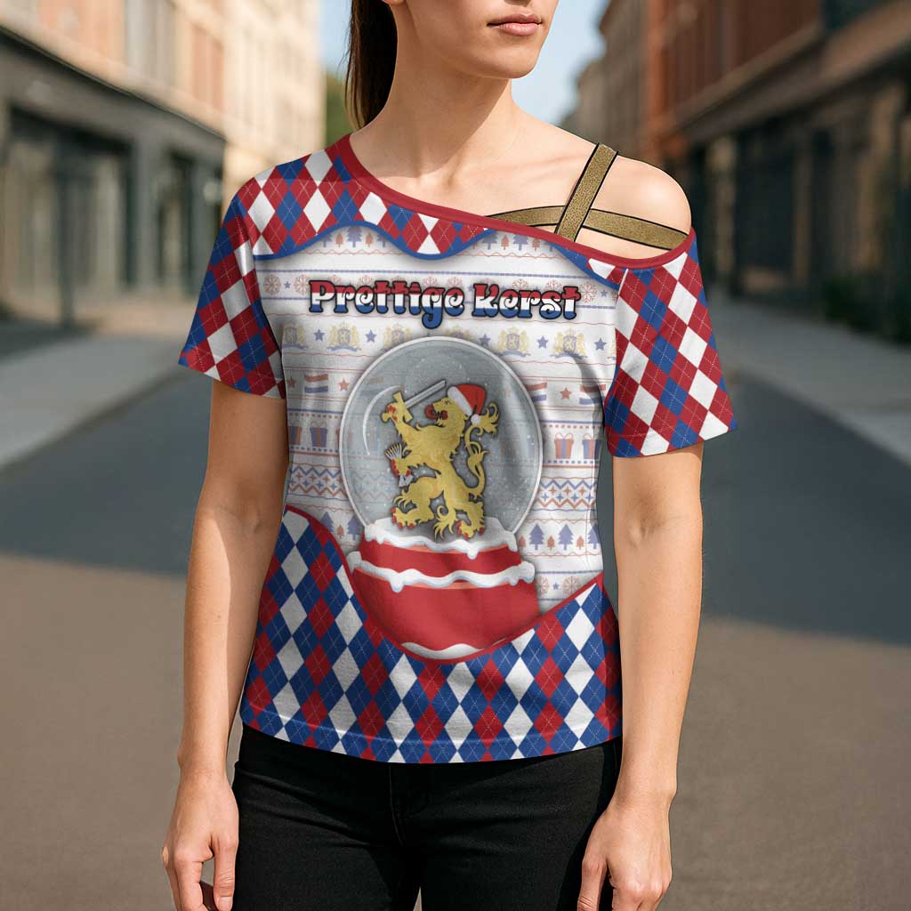 Netherlands Christmas Cross Shoulder Shirt Lion Symbol In Snow Globe - Wonder Print Shop