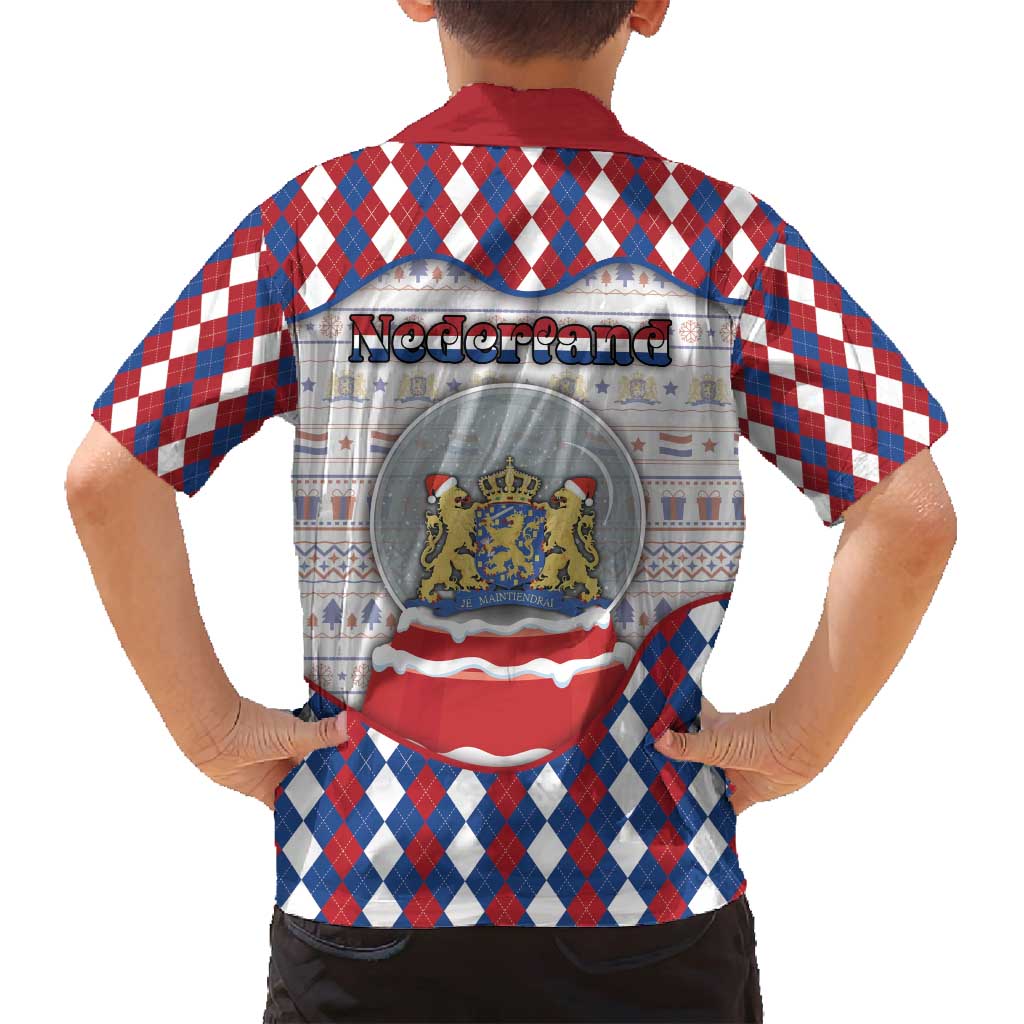 Netherlands Christmas Family Matching Long Sleeve Bodycon Dress and Hawaiian Shirt Lion Symbol In Snow Globe - Wonder Print Shop