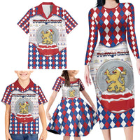 Netherlands Christmas Family Matching Long Sleeve Bodycon Dress and Hawaiian Shirt Lion Symbol In Snow Globe - Wonder Print Shop