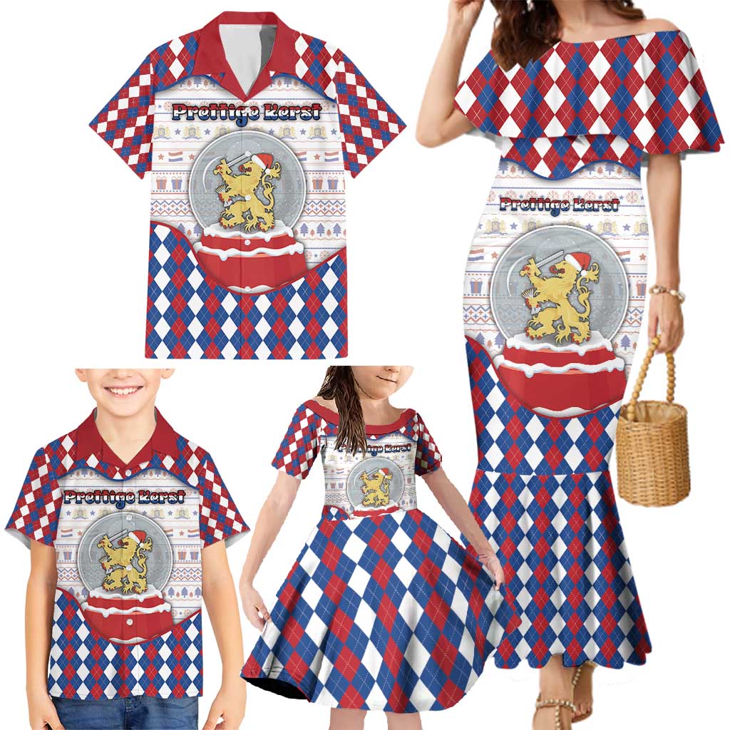 Netherlands Christmas Family Matching Mermaid Dress and Hawaiian Shirt Lion Symbol In Snow Globe - Wonder Print Shop