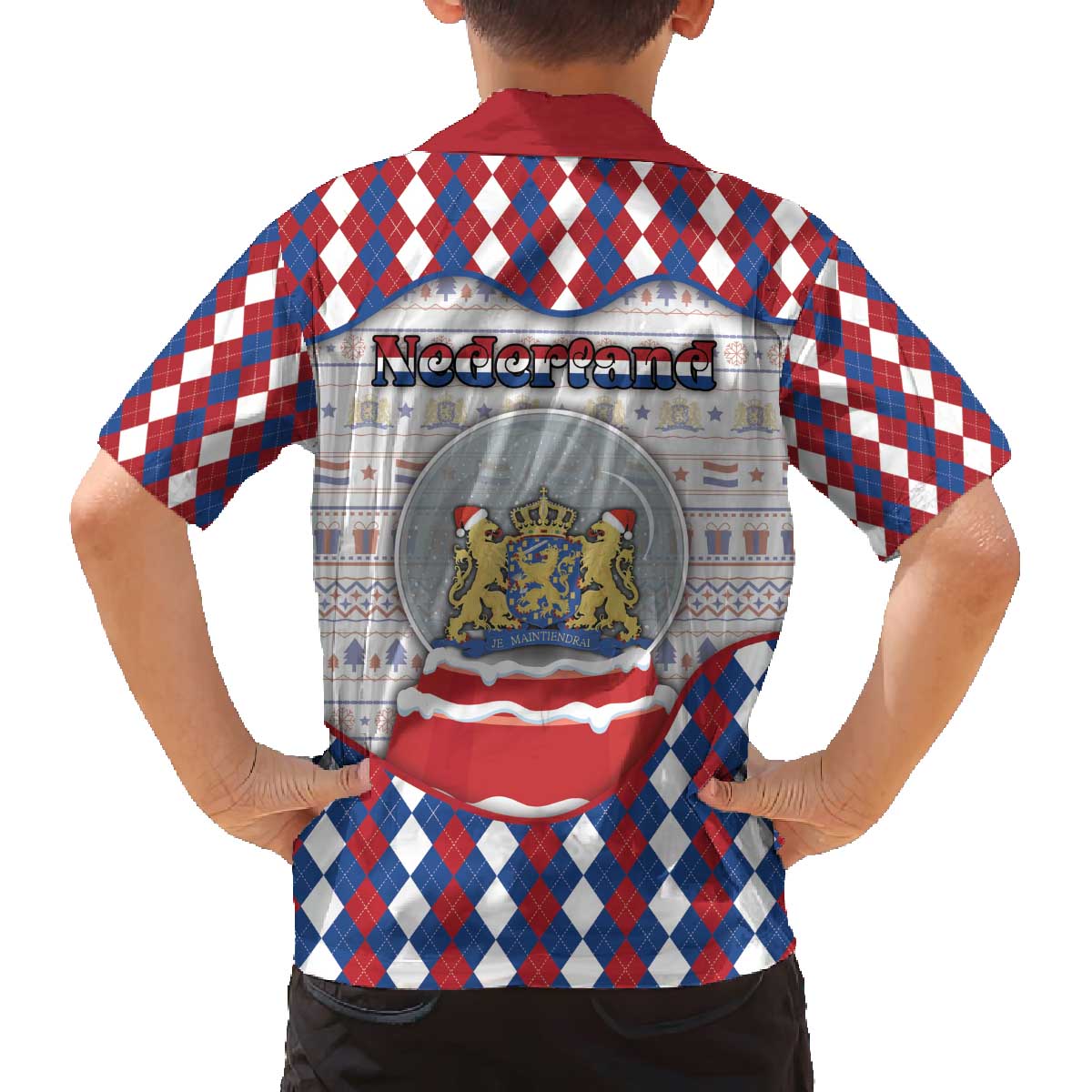 Netherlands Christmas Family Matching Off The Shoulder Long Sleeve Dress and Hawaiian Shirt Lion Symbol In Snow Globe - Wonder Print Shop