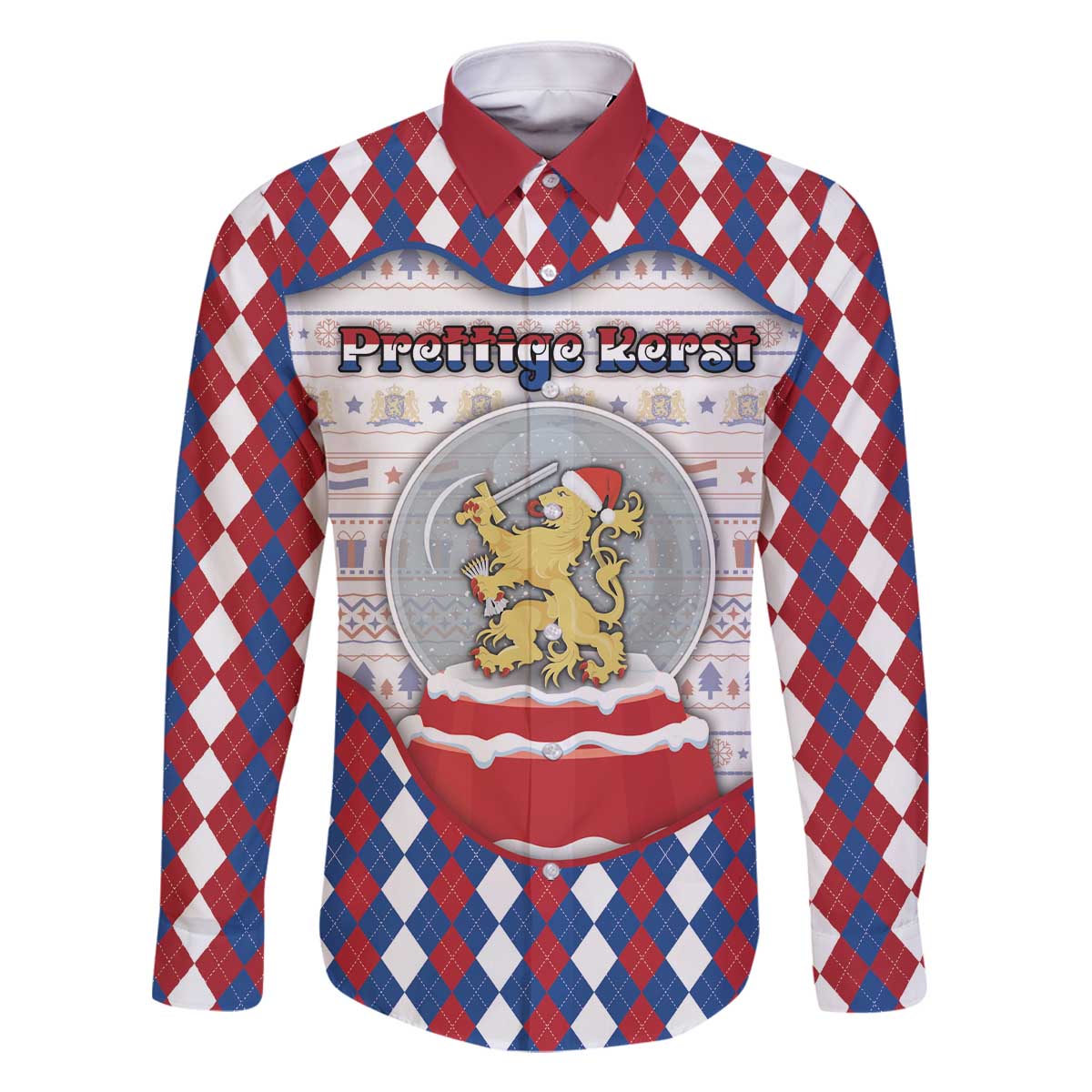 Netherlands Christmas Family Matching Off The Shoulder Long Sleeve Dress and Hawaiian Shirt Lion Symbol In Snow Globe - Wonder Print Shop