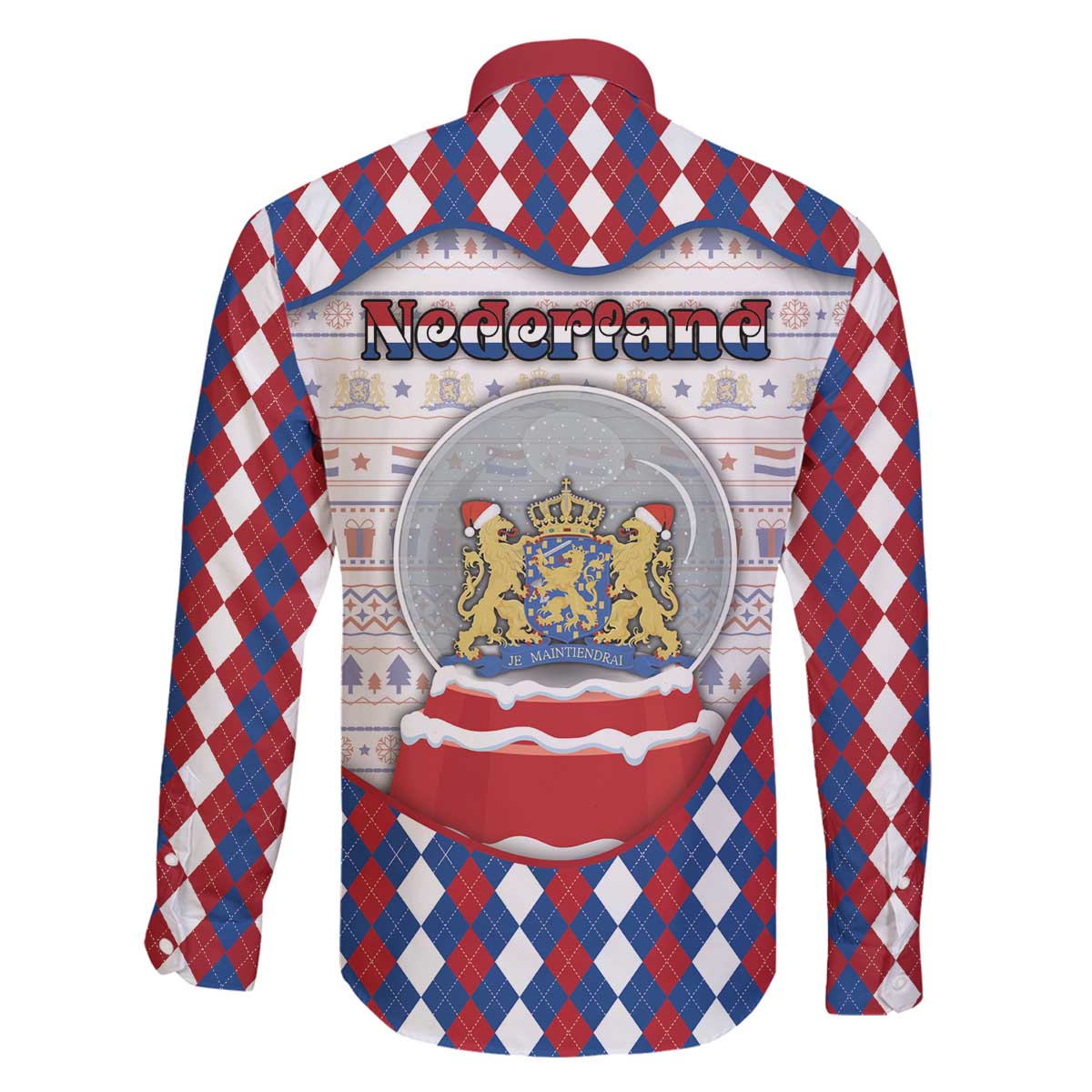 Netherlands Christmas Family Matching Off The Shoulder Long Sleeve Dress and Hawaiian Shirt Lion Symbol In Snow Globe - Wonder Print Shop