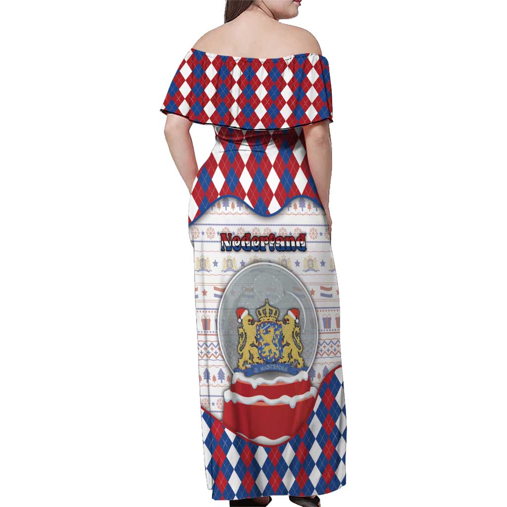 Netherlands Christmas Family Matching Off Shoulder Maxi Dress and Hawaiian Shirt Lion Symbol In Snow Globe - Wonder Print Shop