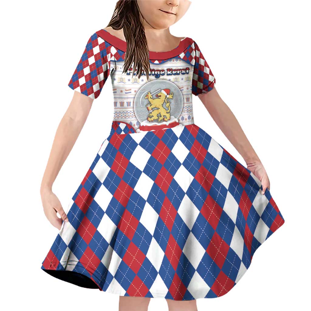 Netherlands Christmas Family Matching Off Shoulder Short Dress and Hawaiian Shirt Lion Symbol In Snow Globe - Wonder Print Shop