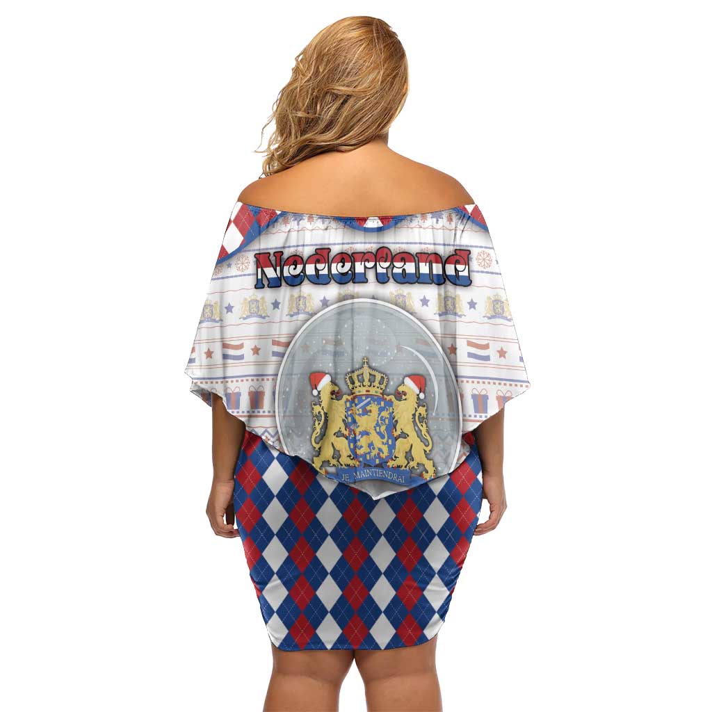 Netherlands Christmas Family Matching Off Shoulder Short Dress and Hawaiian Shirt Lion Symbol In Snow Globe - Wonder Print Shop