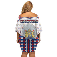 Netherlands Christmas Family Matching Off Shoulder Short Dress and Hawaiian Shirt Lion Symbol In Snow Globe - Wonder Print Shop