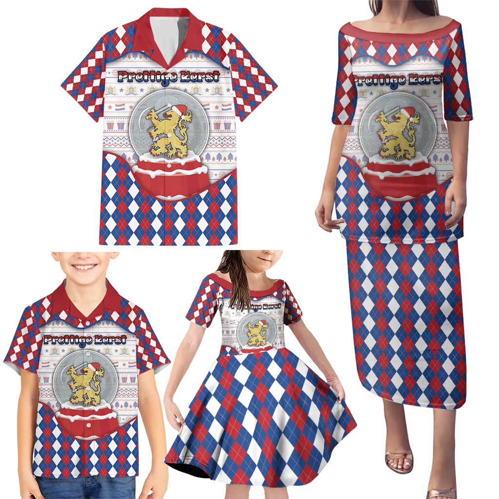 Netherlands Christmas Family Matching Puletasi and Hawaiian Shirt Lion Symbol In Snow Globe - Wonder Print Shop