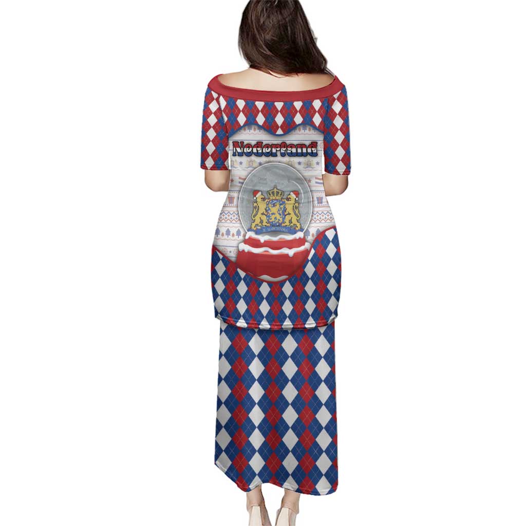 Netherlands Christmas Family Matching Puletasi and Hawaiian Shirt Lion Symbol In Snow Globe - Wonder Print Shop