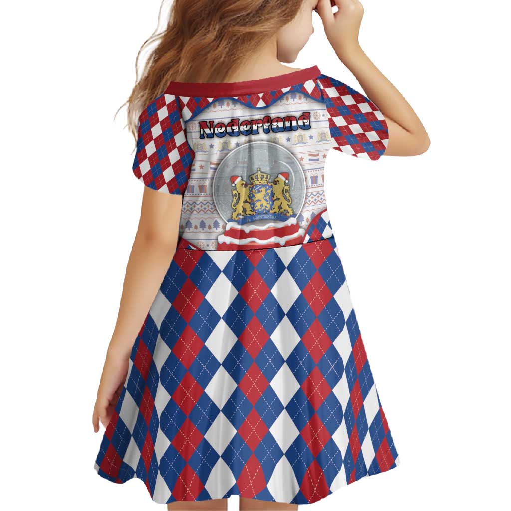 Netherlands Christmas Family Matching Short Sleeve Bodycon Dress and Hawaiian Shirt Lion Symbol In Snow Globe - Wonder Print Shop