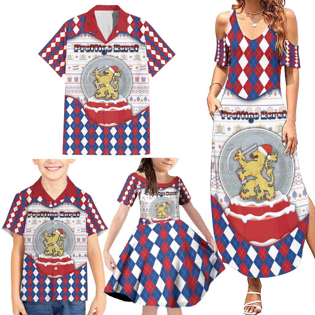Netherlands Christmas Family Matching Summer Maxi Dress and Hawaiian Shirt Lion Symbol In Snow Globe - Wonder Print Shop