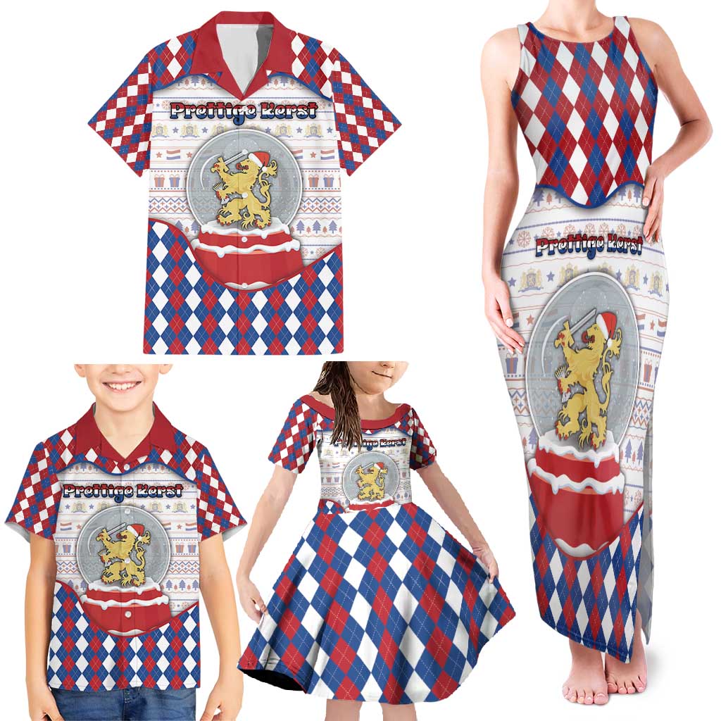 Netherlands Christmas Family Matching Tank Maxi Dress and Hawaiian Shirt Lion Symbol In Snow Globe - Wonder Print Shop