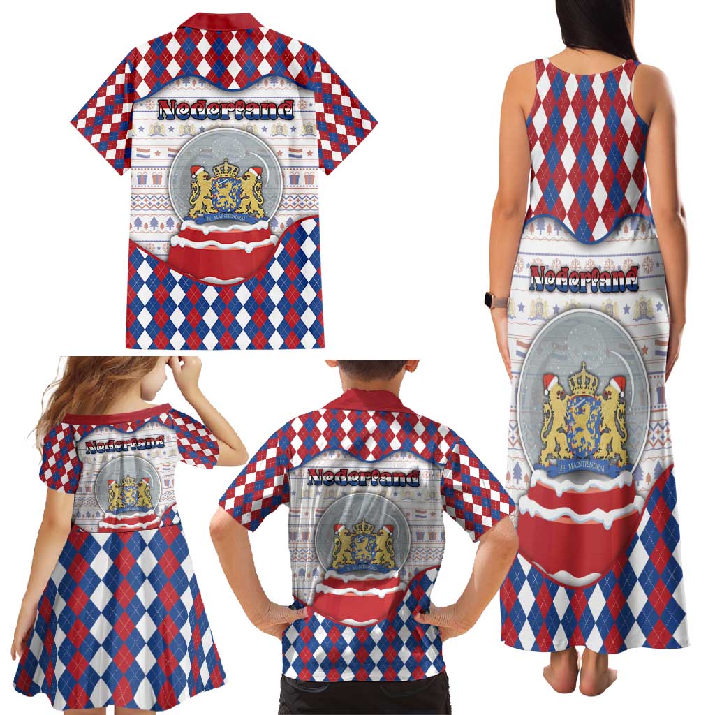 Netherlands Christmas Family Matching Tank Maxi Dress and Hawaiian Shirt Lion Symbol In Snow Globe - Wonder Print Shop