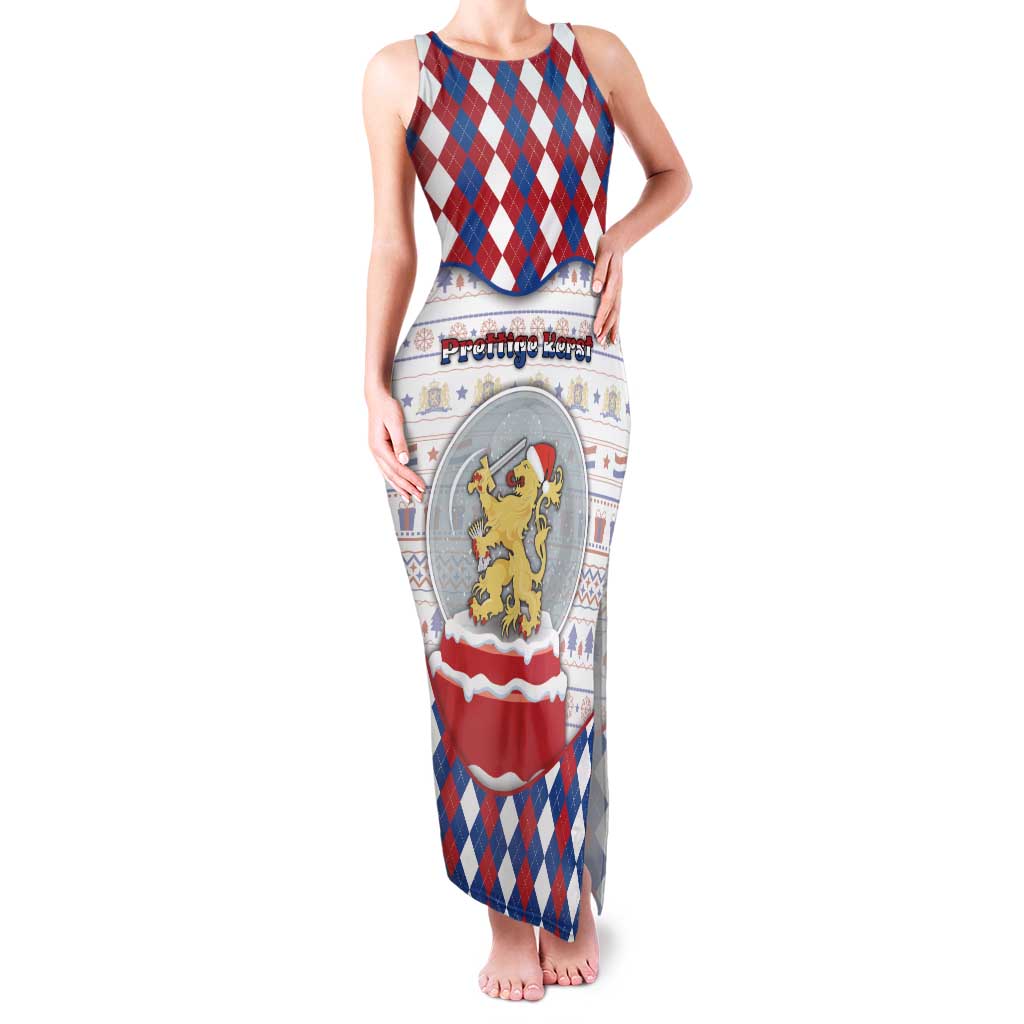 Netherlands Christmas Family Matching Tank Maxi Dress and Hawaiian Shirt Lion Symbol In Snow Globe - Wonder Print Shop