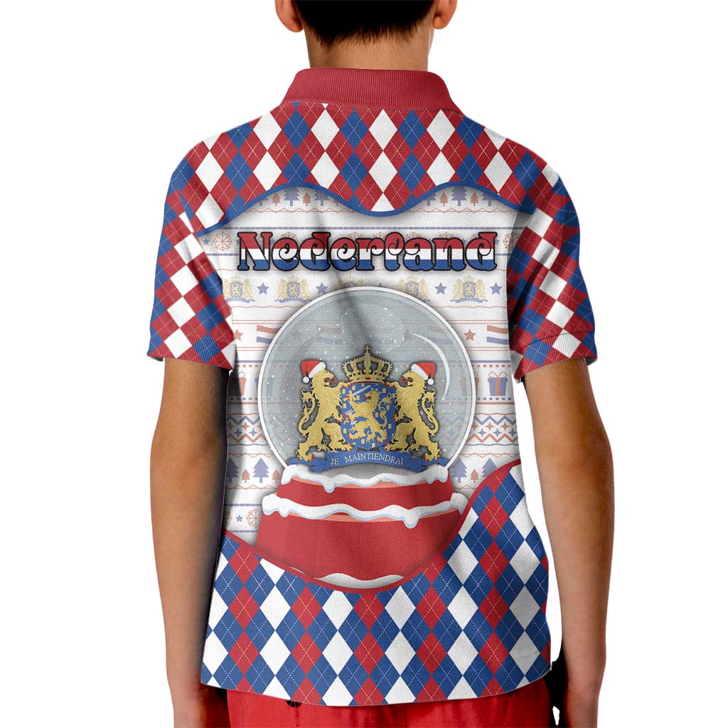 Netherlands Christmas Kid Polo Shirt Lion Symbol In Snow Globe - Wonder Print Shop