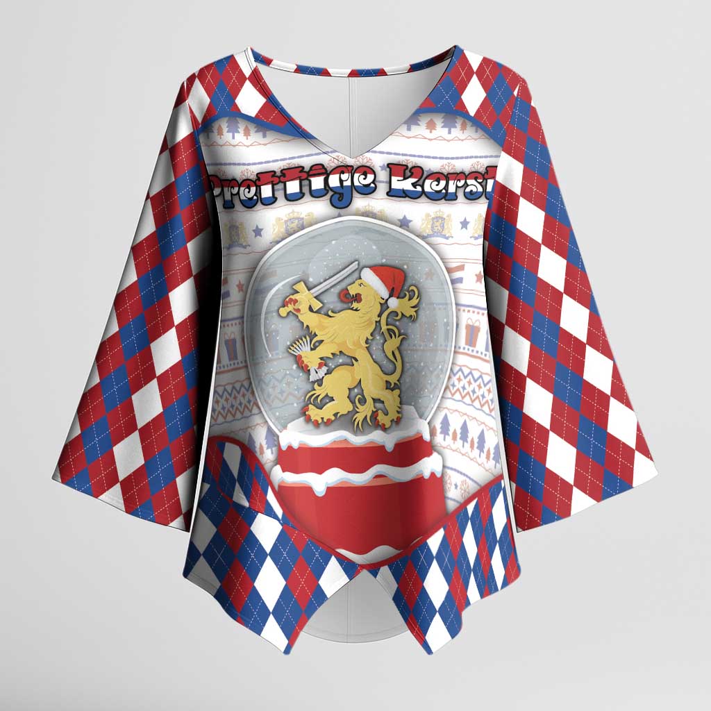 Netherlands Christmas Kimono Sleeve Blouse Lion Symbol In Snow Globe - Wonder Print Shop