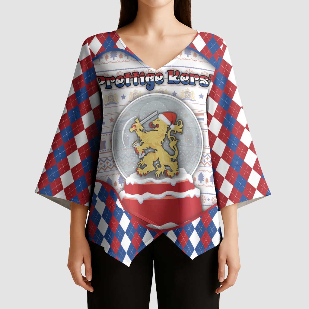 Netherlands Christmas Kimono Sleeve Blouse Lion Symbol In Snow Globe - Wonder Print Shop