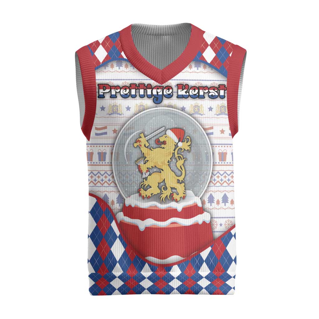 Netherlands Christmas Knitted V-Neck Vest Lion Symbol In Snow Globe - Wonder Print Shop