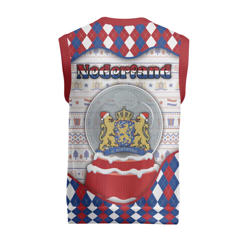 Netherlands Christmas Knitted V-Neck Vest Lion Symbol In Snow Globe - Wonder Print Shop