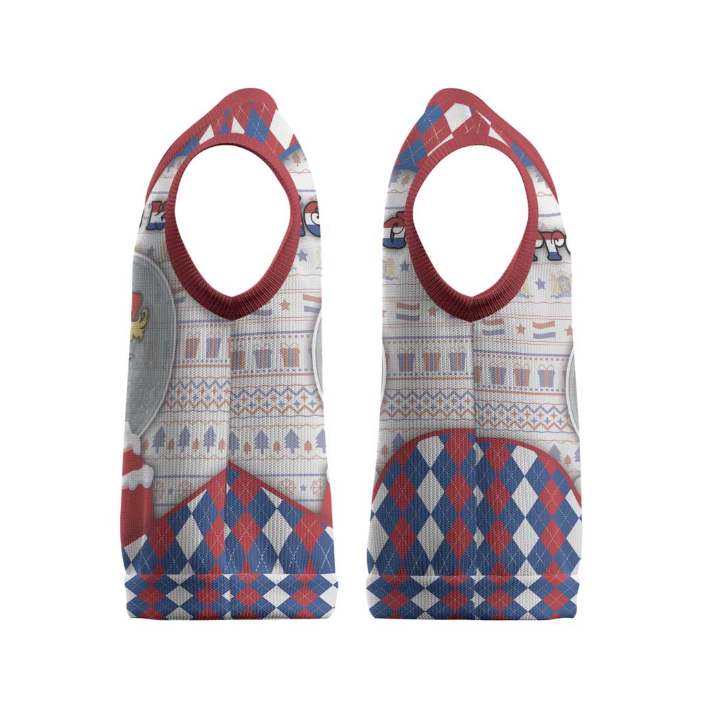 Netherlands Christmas Knitted V-Neck Vest Lion Symbol In Snow Globe - Wonder Print Shop