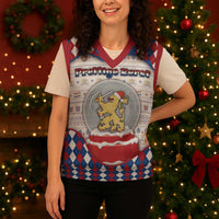 Netherlands Christmas Knitted V-Neck Vest Lion Symbol In Snow Globe - Wonder Print Shop