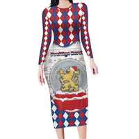 Netherlands Christmas Long Sleeve Bodycon Dress Lion Symbol In Snow Globe - Wonder Print Shop