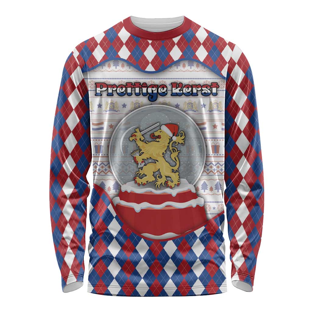 Netherlands Christmas Long Sleeve Shirt Lion Symbol In Snow Globe - Wonder Print Shop
