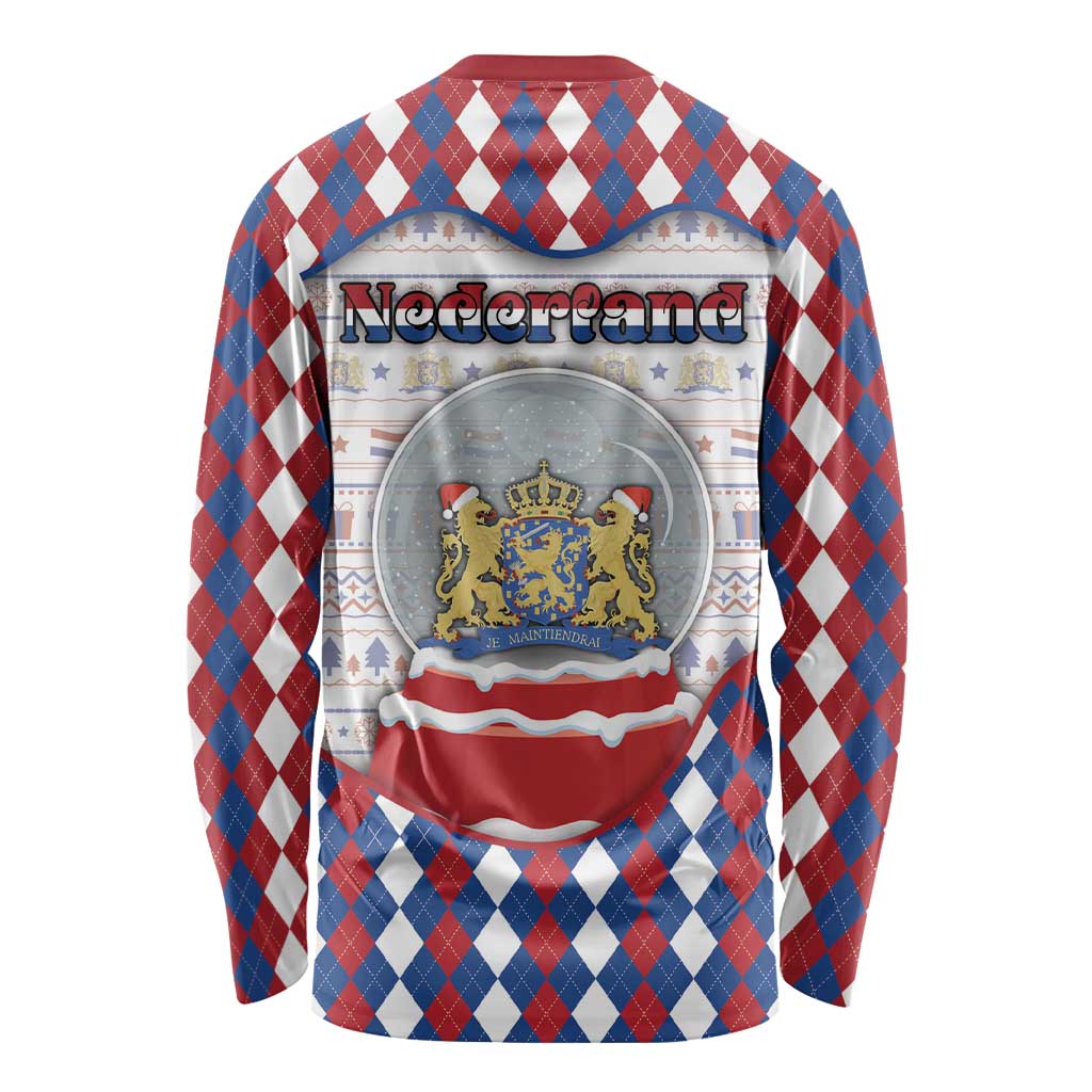 Netherlands Christmas Long Sleeve Shirt Lion Symbol In Snow Globe - Wonder Print Shop