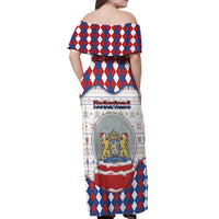 Netherlands Christmas Off Shoulder Maxi Dress Lion Symbol In Snow Globe - Wonder Print Shop