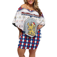 Netherlands Christmas Off Shoulder Short Dress Lion Symbol In Snow Globe - Wonder Print Shop