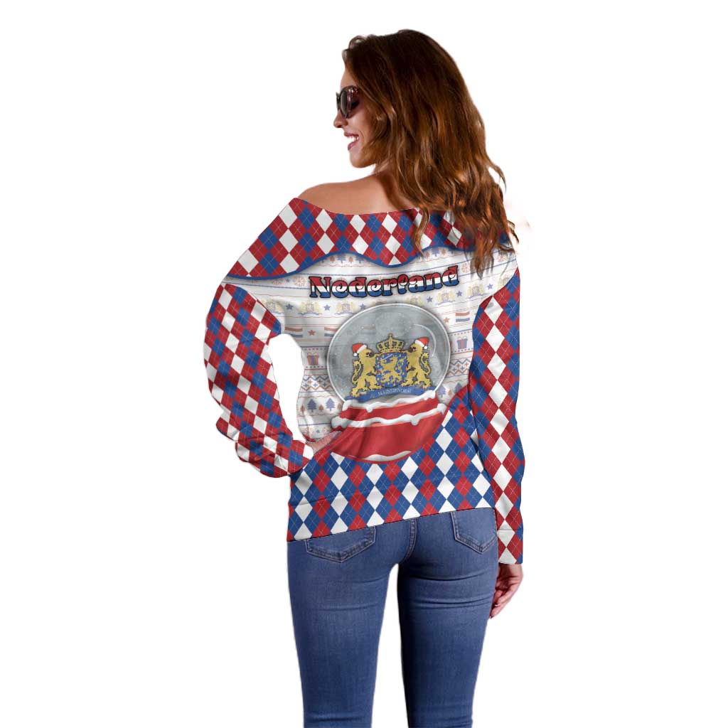 Netherlands Christmas Off Shoulder Sweater Lion Symbol In Snow Globe - Wonder Print Shop