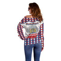 Netherlands Christmas Off Shoulder Sweater Lion Symbol In Snow Globe - Wonder Print Shop