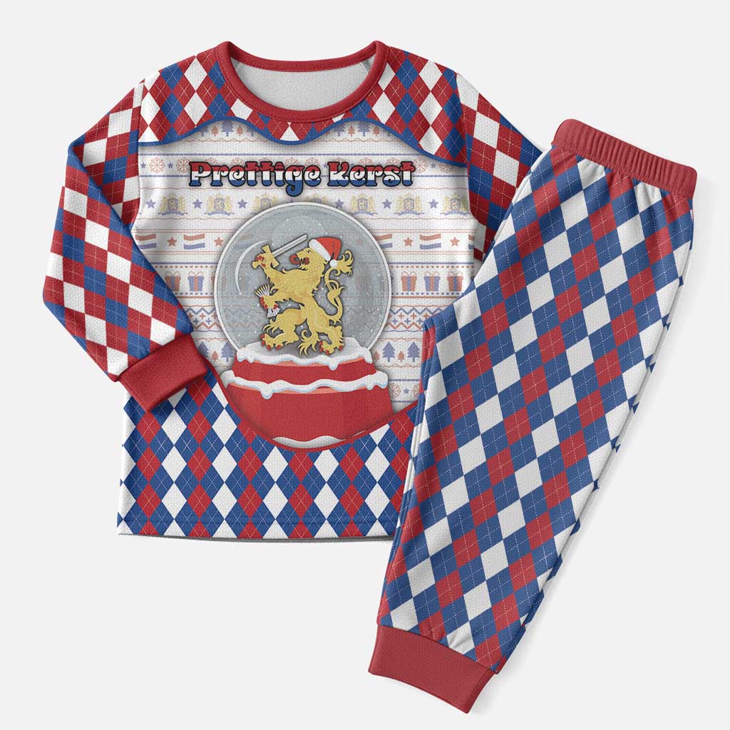 Netherlands Christmas Pajama Set Lion Symbol In Snow Globe - Wonder Print Shop