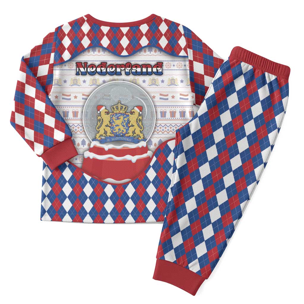 Netherlands Christmas Pajama Set Lion Symbol In Snow Globe - Wonder Print Shop