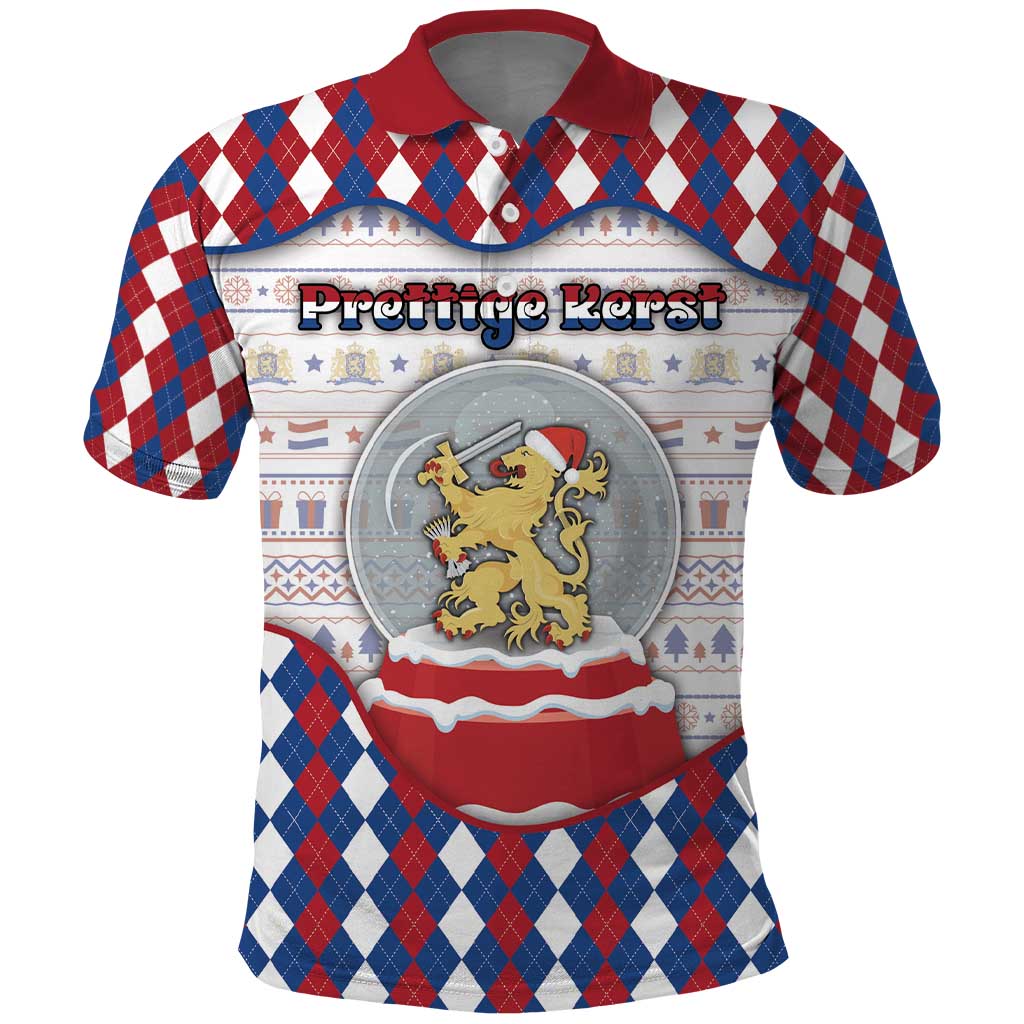 Netherlands Christmas Polo Shirt Lion Symbol In Snow Globe - Wonder Print Shop